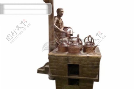 煮茶铜雕像