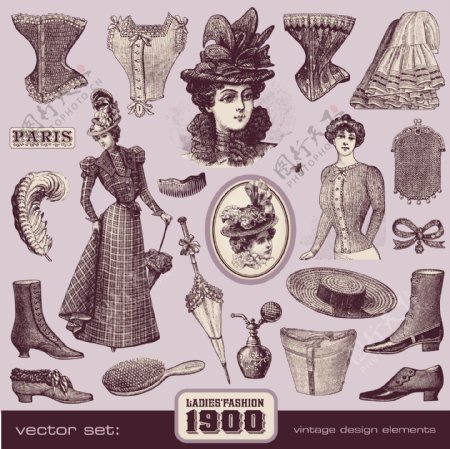 第十九世纪的欧洲人物和服饰矢量素材