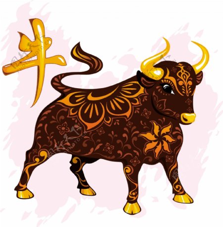 装饰图案的牛