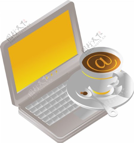 韩国笔记本电脑咖啡杯矢量AI格式