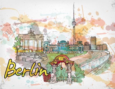 柏林的涂鸦和垃圾矢量插画