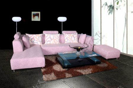 粉红色布艺沙发图片