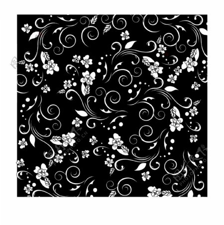 精选时尚花纹eps格式矢量图黑底儿白色花纹4方连续草花
