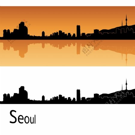 首尔城市建筑剪影图片
