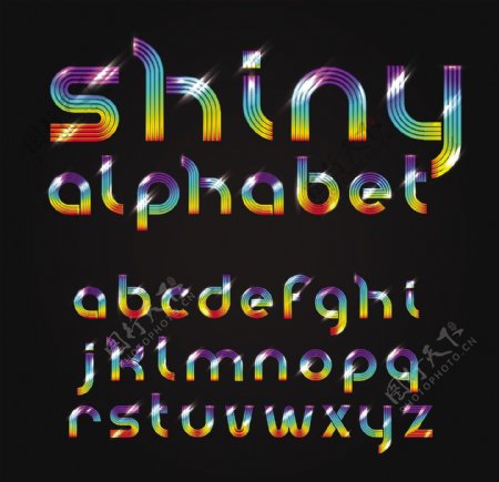 彩色英文字母数字字体设计矢量素材