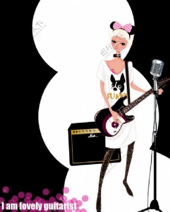 位图人物少女时尚插画吉他免费素材