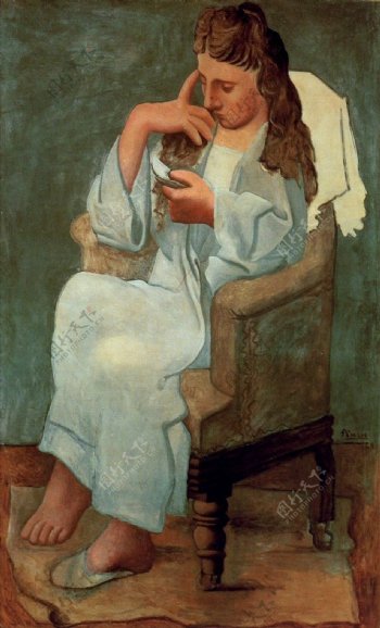 1920LaliseuseFemmeengrisfemmeassiselisant西班牙画家巴勃罗毕加索抽象油画人物人体油画装饰画