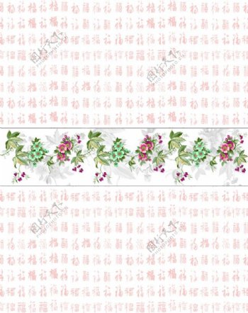 中式花朵福字背景移门图片
