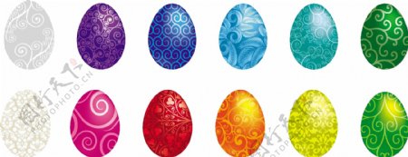 12个一组的精细图案矢量的复活节彩蛋