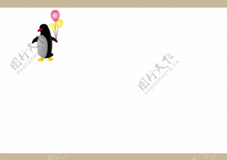 牵着彩色气球的卡通可爱小企鹅