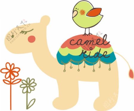 印花矢量图动物骆驼小鸟色彩免费素材