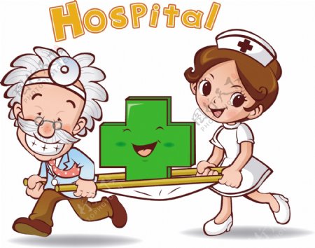 医生护士抬担架卡通漫画插图图片