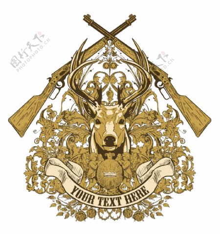 欧洲风格的枪械鹿标志图案矢量素材