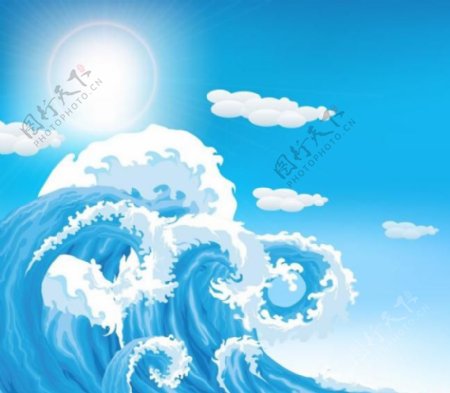 动感海浪海洋蓝天白云图片