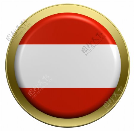 奥地利国旗上的圆形按钮白色隔离