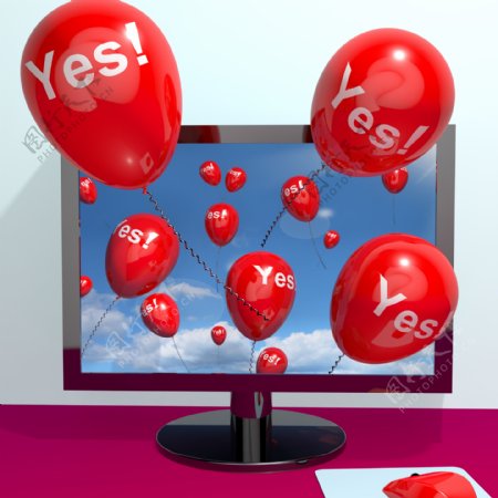 是的气球从计算机显示的认可和支持信息在线