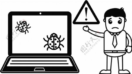 伤心的人的计算机损坏病毒矢量插画