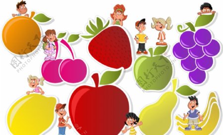 水果人物标签卡通水果素材图片
