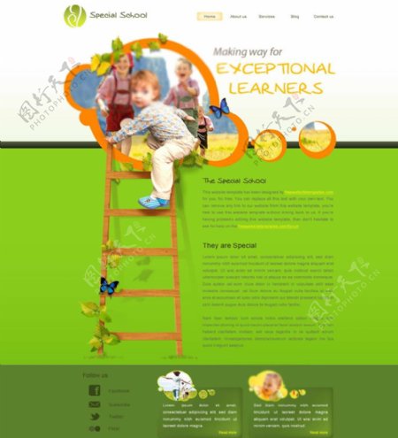 国外绿色幼儿园网站模版图片