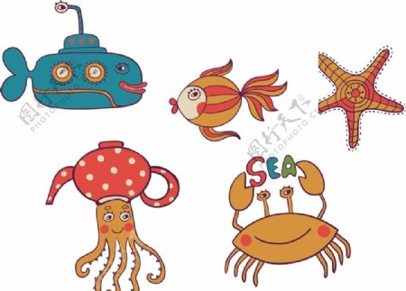 卡通章鱼螃蟹图片