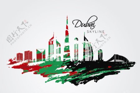 迪拜彩色手绘城市矢量图片