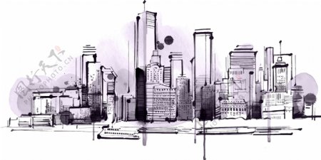 手绘都市高楼背景素材素描建筑物图片