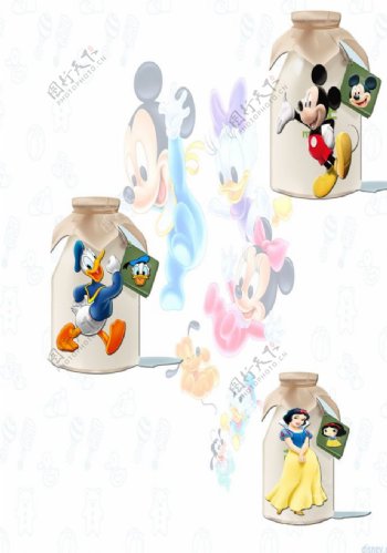 迪士尼卡通形象牛奶瓶图片