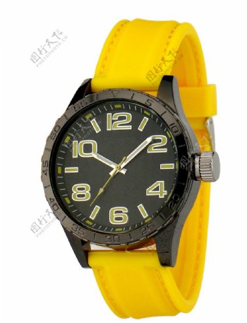 黄色黑面胶带手表图片