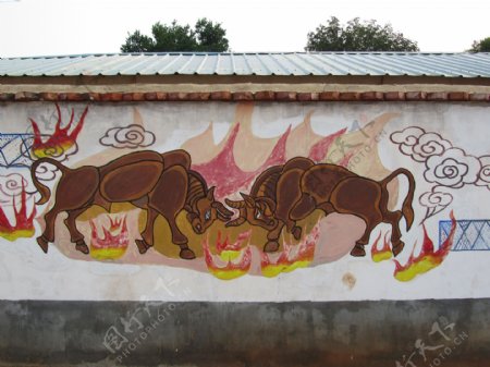苗族文化墙之斗牛图片