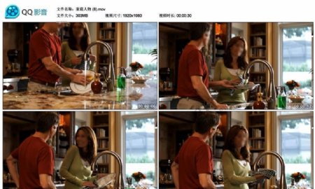 夫妻厨房洗碗高清实拍视频素材