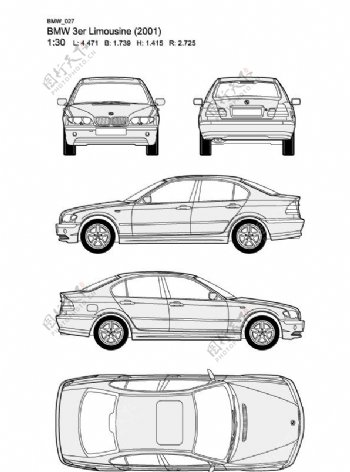宝马3系BMW3erLimousine2001汽车线稿图片