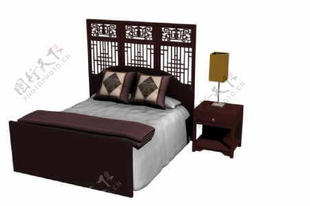 中式床模型图片