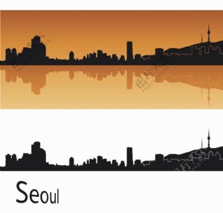 首尔城市建筑剪影图片