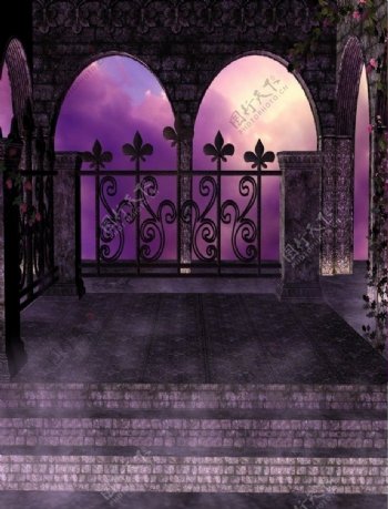 紫色浪漫背景影楼背景红花绿叶图片