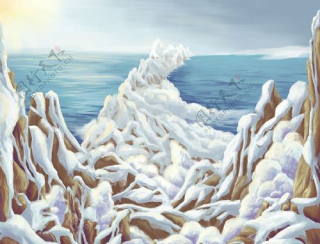 卡通雪山场景图片