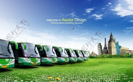 绿色公交车图片