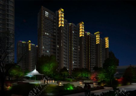 夜景小区建筑景观亮化效果图图片