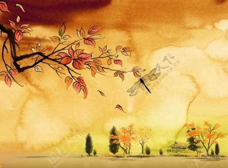 秋天水墨底图图片