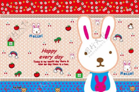 HAPPY小兔卡通矢量素材图片