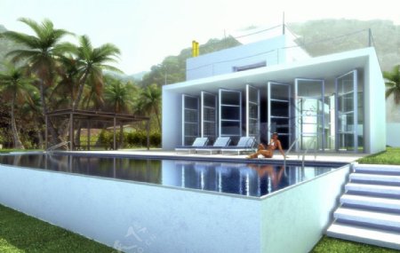 室外游泳池3D模型图片