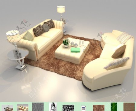 象牙白沙发MAX模型图片