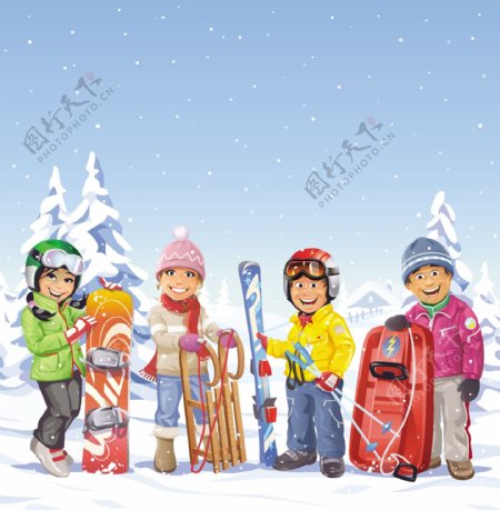 卡通滑雪人物图片