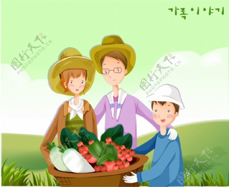 农田里幸福劳动的一家人图片