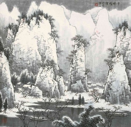 千峰积雪图图片