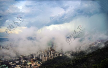 云雾中的蛇口港图片