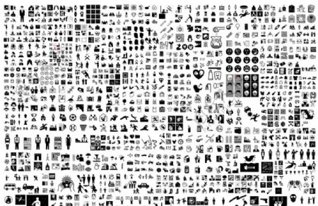 上千个黑白图标矢量图案图片