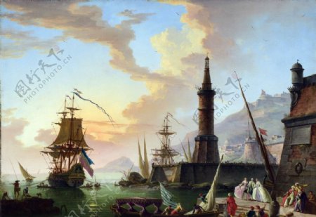 欧洲复古码头人文油画图片