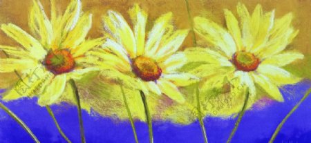 黄色花卉油画无框画装饰画图片