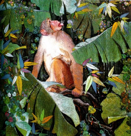 油画生肖猴图片