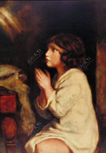 油画跪拜祈祷的小女孩图片